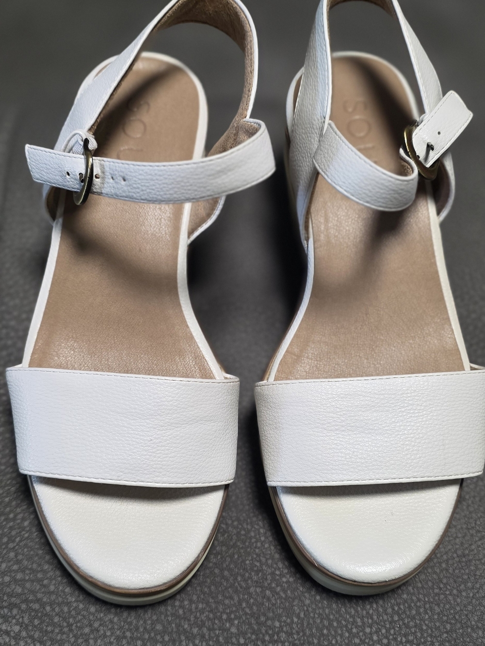 SOUL Naturalizer White Leather Ankle-Strap Sandals